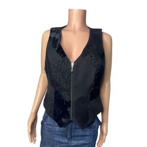 Lucia Lukken VINTAGE black mixed media zip‎ up vest, Medium 90s